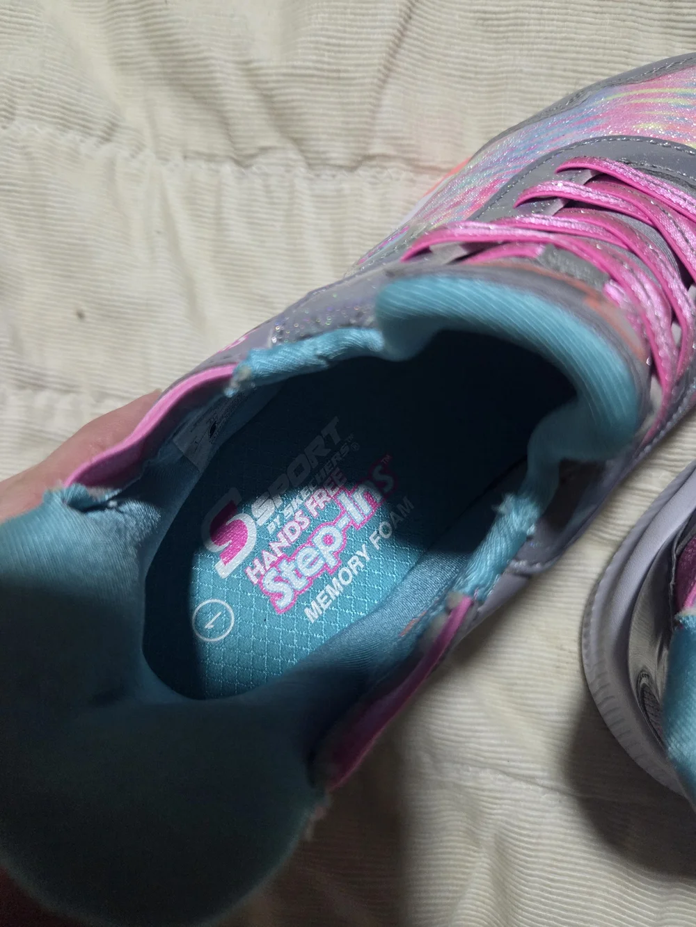 Skechers Girls' Iridescent Pink, Gray & Teal Slip-On Sneakers